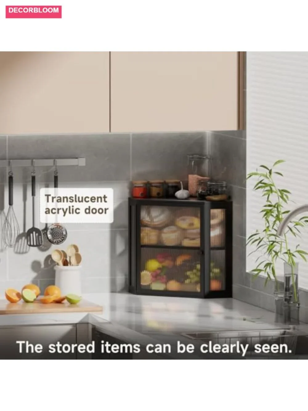 Corner Bread Box for Kitchen Countertop, Two-Layer Storage Bin with Acrylic